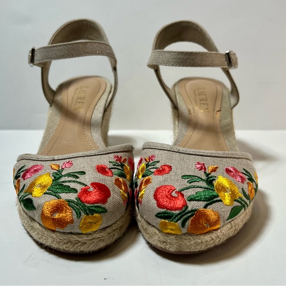 LAUREN RALPH LAUREN CARLYNDA Espadrille Wedge Floral Size 6 1/2 - Picture 2 of 11
